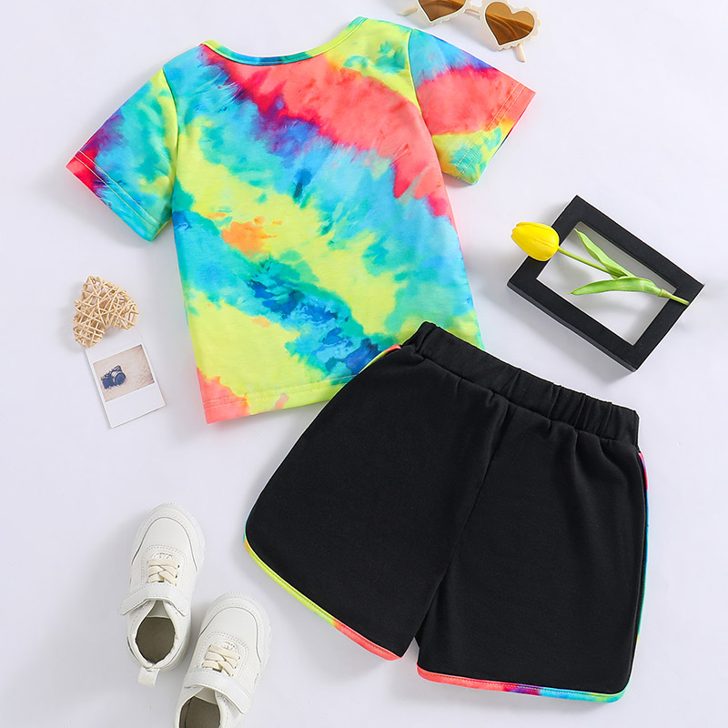 Girls Clothes Tie Dye Short Sleeve Tops + Shorts 2Pcs Kids Summer T-shirt Outfit