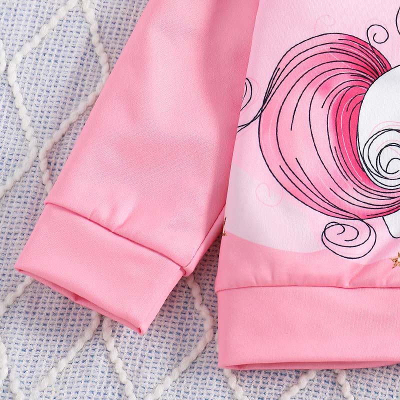 Girls' Pink Unicorn Zip-Up Long Sleeve Jacket with Matching Pants Set