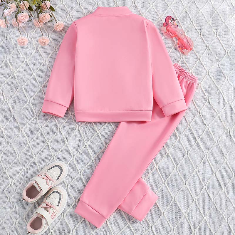 Girls' Pink Unicorn Zip-Up Long Sleeve Jacket with Matching Pants Set