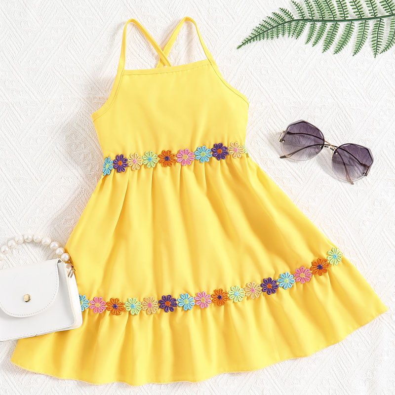 Girls Casual Dresses Sleeveless Sundress Yellow