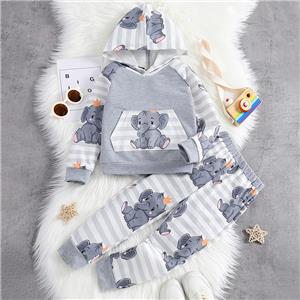 Baby Boys Long Sleeve Hooded Striped Sweatshirts and Pants Elephant Print Clothes Set Fall Winter Pants Sweatsuit