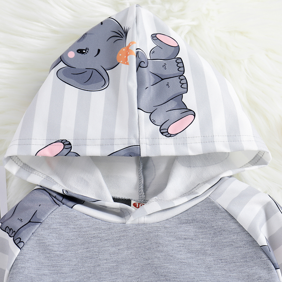 Baby Boys Long Sleeve Hooded Striped Sweatshirts and Pants Elephant Print Clothes Set Fall Winter Pants Sweatsuit