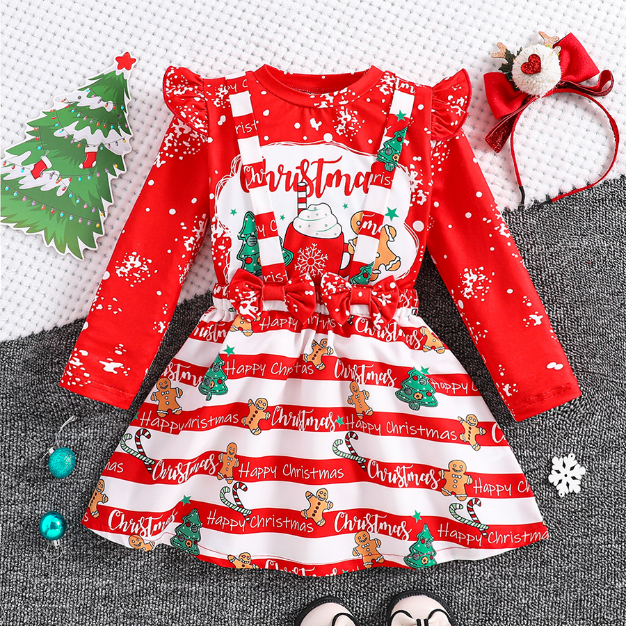 Toddler Girl Long Sleeve Dress Stripe Christmas Skirts Cotton Casual Tunic Playwear Basic Shirt Party Dresses