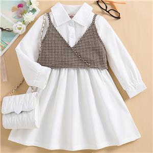 Toddler Girl's Shirt Dress Long Sleeve Button Down Short Dresses with Houndstooth Cami Tops Set