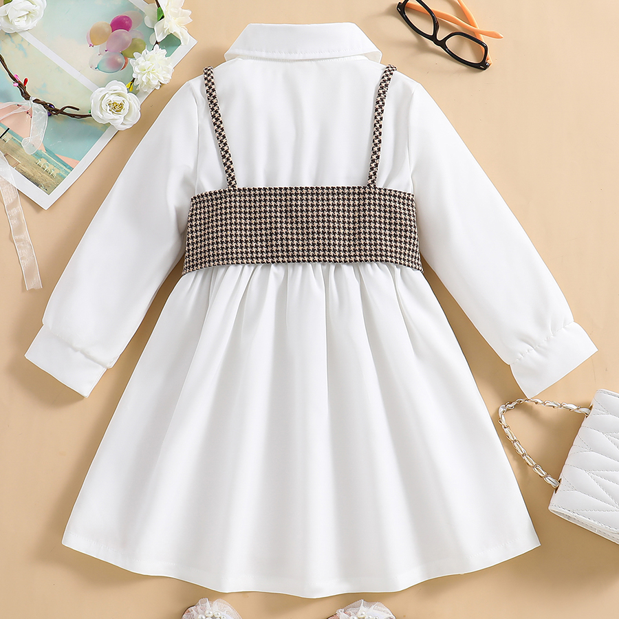 Toddler Girl's Shirt Dress Long Sleeve Button Down Short Dresses with Houndstooth Cami Tops Set