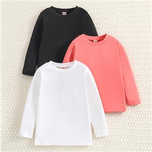 3 Pack Baby and Toddler Girls' Solid Crew-Neck Sweatshirt Long Sleeve Pullover Shirt Fall Winter Tops 1-8Y