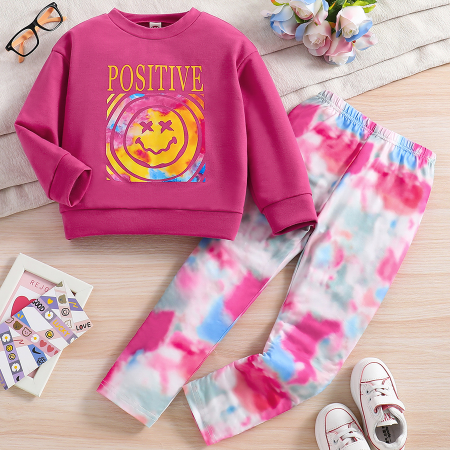 Girls Sweatshirt Outfits Fashion Pullover Tracksuit Tie-dye Leggings Sweatpants 2 Piece Pant Sets