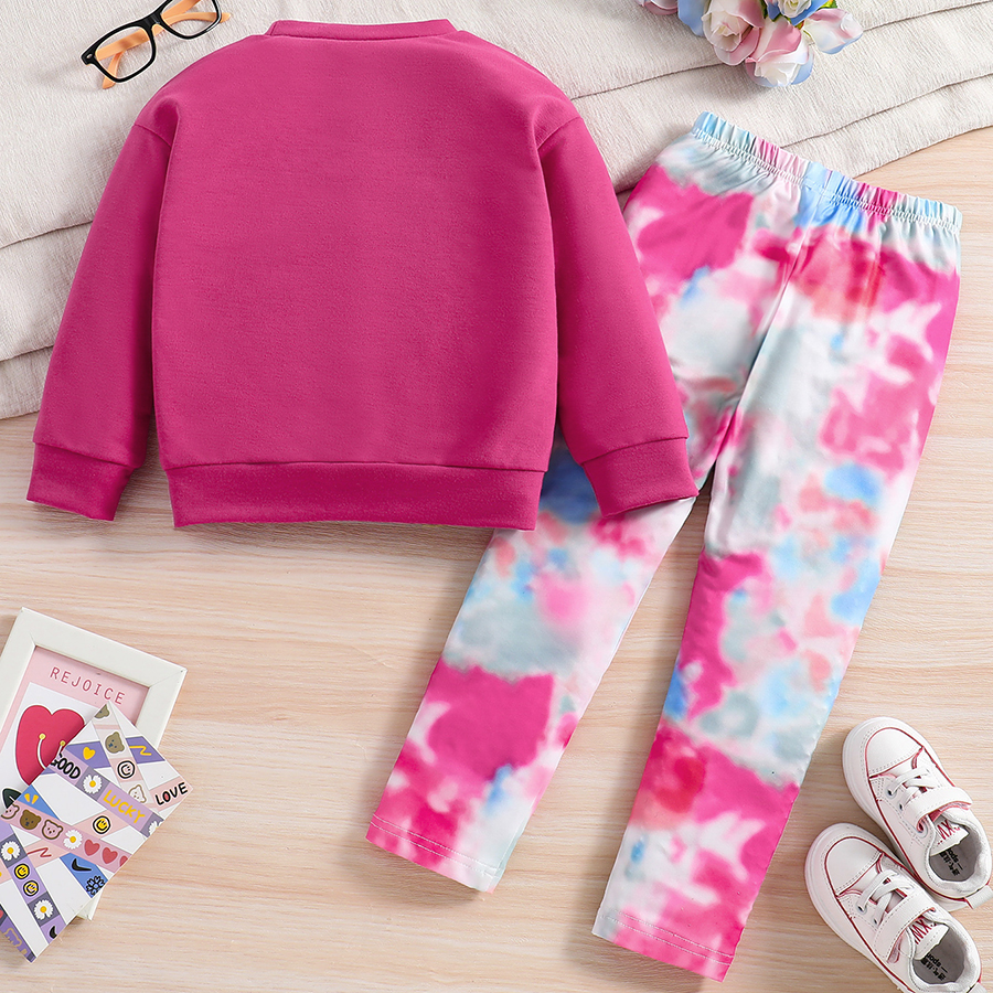 Girls Sweatshirt Outfits Fashion Pullover Tracksuit Tie-dye Leggings Sweatpants 2 Piece Pant Sets