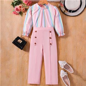 Toddler Girls Ruffle Long Sleeve Striped Bloues and Pants Set 2Pcs Outfits for Little Girls