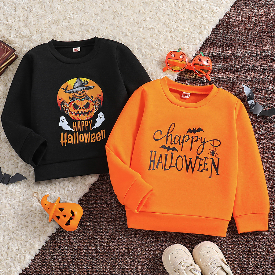 Toddler Baby Boys' 2-Pack Pumpkin Sweatshirt Long SLeeve Kids Halloween Toddler Tees Tops for 2-8T