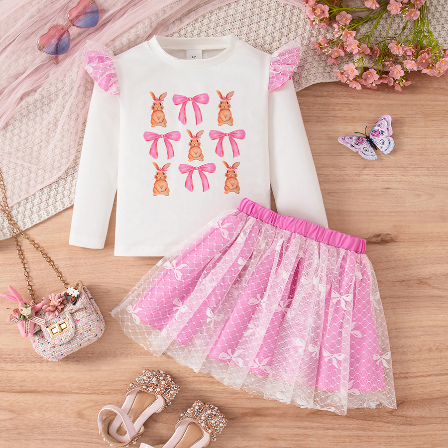 Toddler Girls Tulle Skirt and Ruffle Long Sleeve Tops 2 Piece Outfit Set for 1-8Y Little Girls