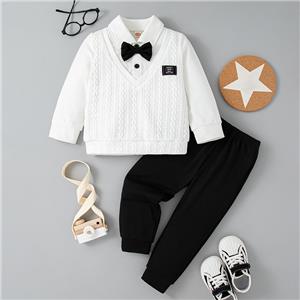 Toddler Boy Clothes Long Sleeve Bowtie Sweatsuits Tops and Pants 2Pcs Boys Fall Winter Outfits Set