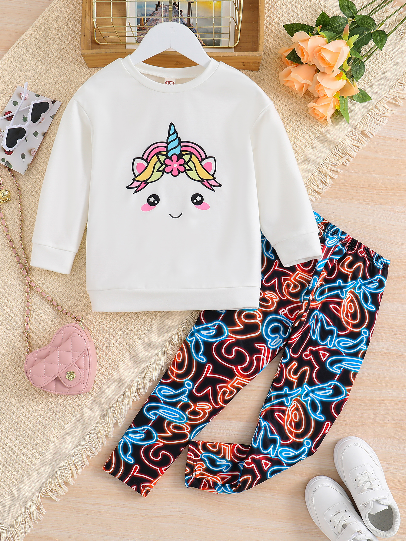 Little Girls Outfits 2 Piece Toddler Long Sleeve Sweatshirt and Printed Leggings Pants Fall Winter Clothing Set 1-8 Years