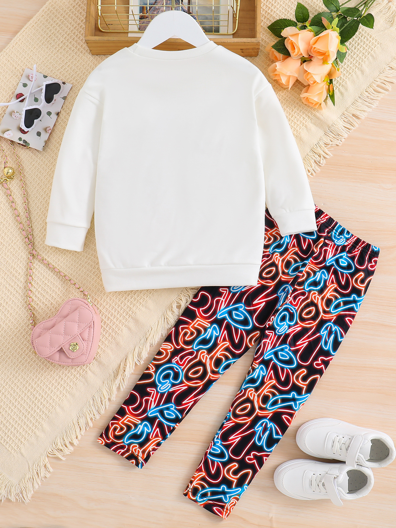 Little Girls Outfits 2 Piece Toddler Long Sleeve Sweatshirt and Printed Leggings Pants Fall Winter Clothing Set 1-8 Years