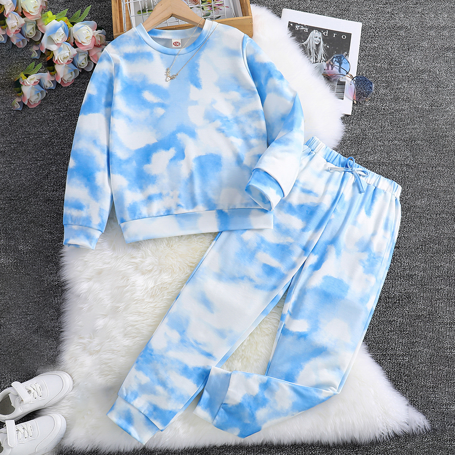 Girls Sweatshirt Outfits Long Sleeve Tie-dye Pullover Tracksuit Jogger Sweatpants 2 Piece Pant Sets for Girls Size 8-12