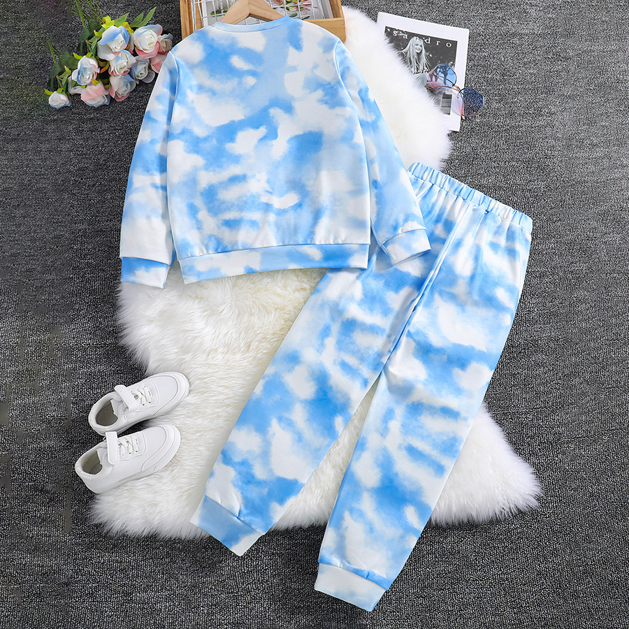 Girls Sweatshirt Outfits Long Sleeve Tie-dye Pullover Tracksuit Jogger Sweatpants 2 Piece Pant Sets for Girls Size 8-12