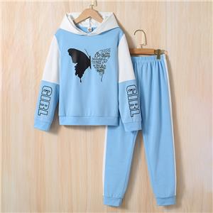 Girls 2 Piece Outfits Hoodie Color Block Tee Long Sleeve Top Girls Sweatpants Sweatsuits Tracksuits