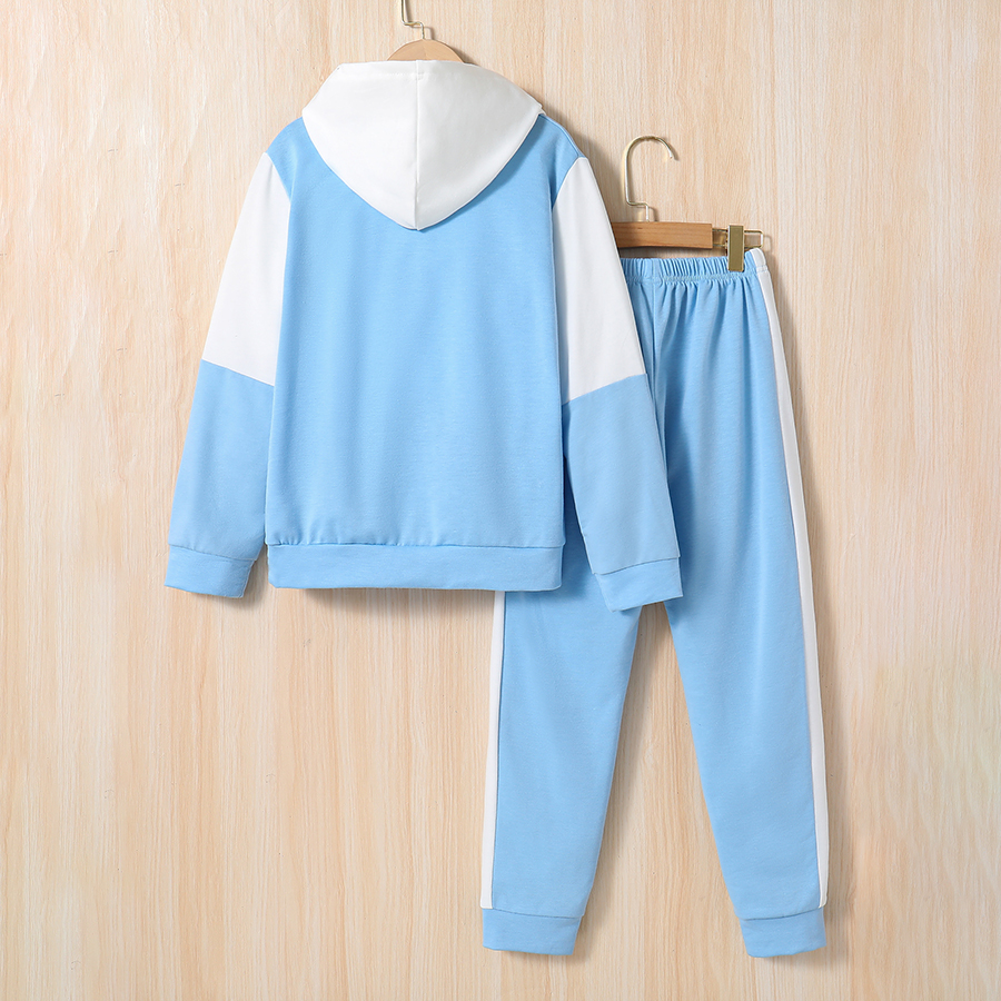 Girls 2 Piece Outfits Hoodie Color Block Tee Long Sleeve Top Girls Sweatpants Sweatsuits Tracksuits