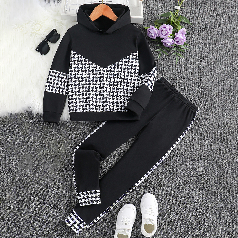 Little Girls Clothes Long-sleeve Color Block Sweatshirt Joggers Pants Hooded Outfits Set