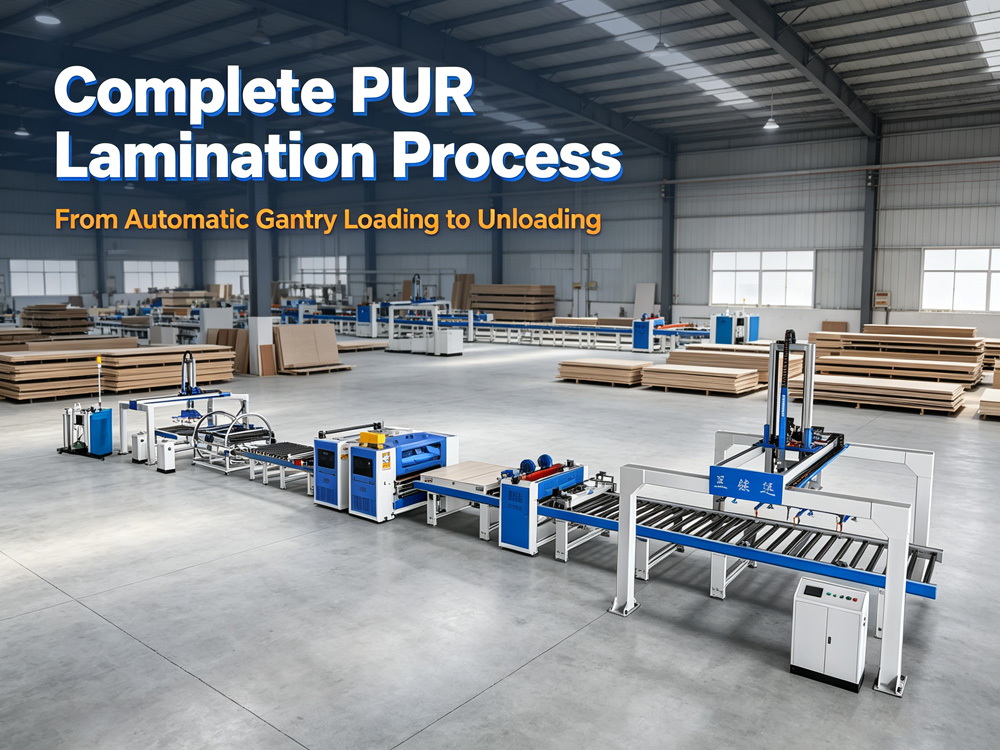 Complete PUR Lamination Process – From Automatic Gantry Loading to Unloading