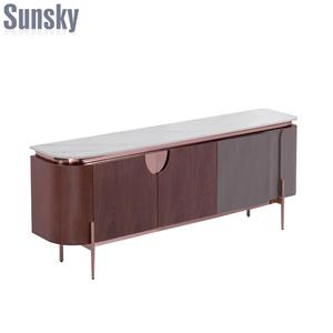 Walnut Sintered Stone Benchtop TV Cabinet With Storage