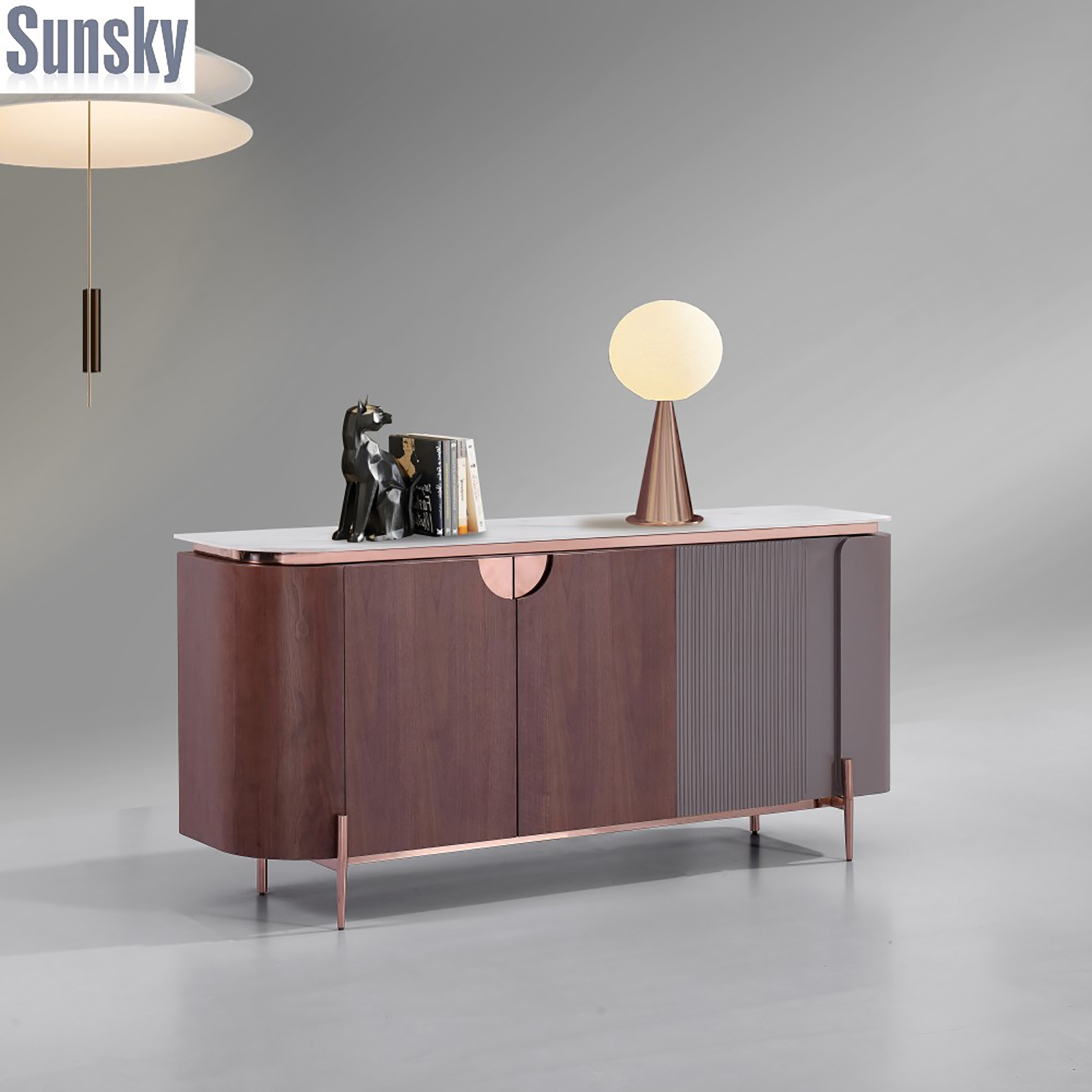 Modern Light Luxury Marble Top Walnut Sideboard