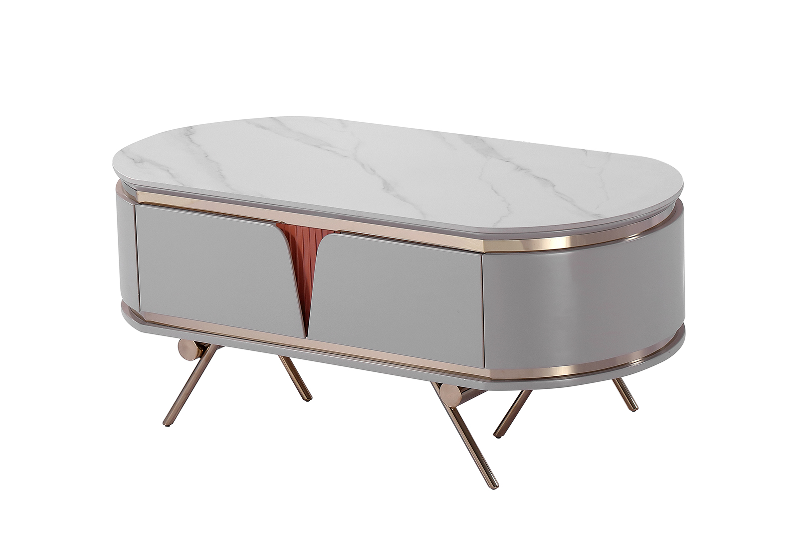 Light Grey Marble Top Coffee Table With Drawers