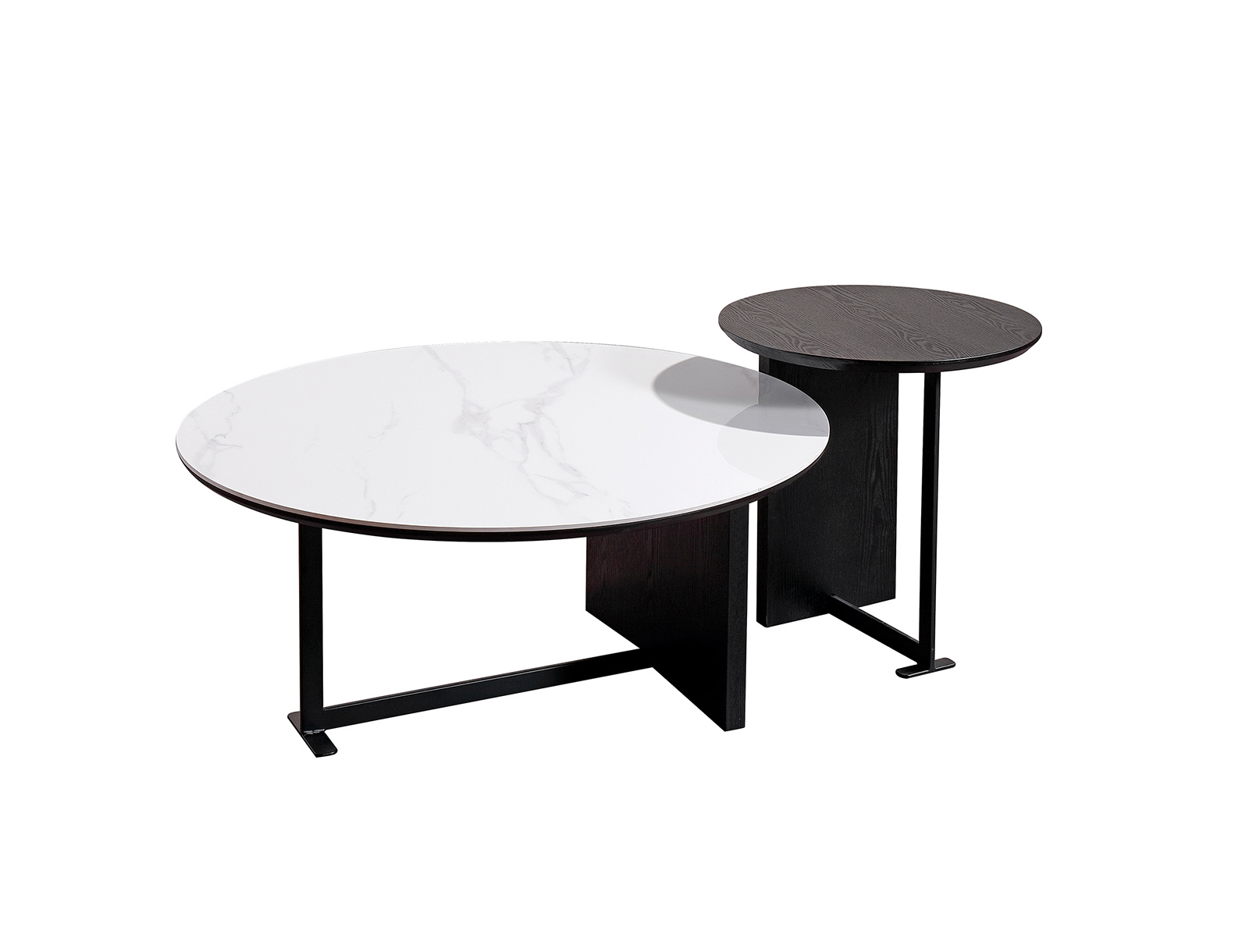 Table basse ronde en bois noir