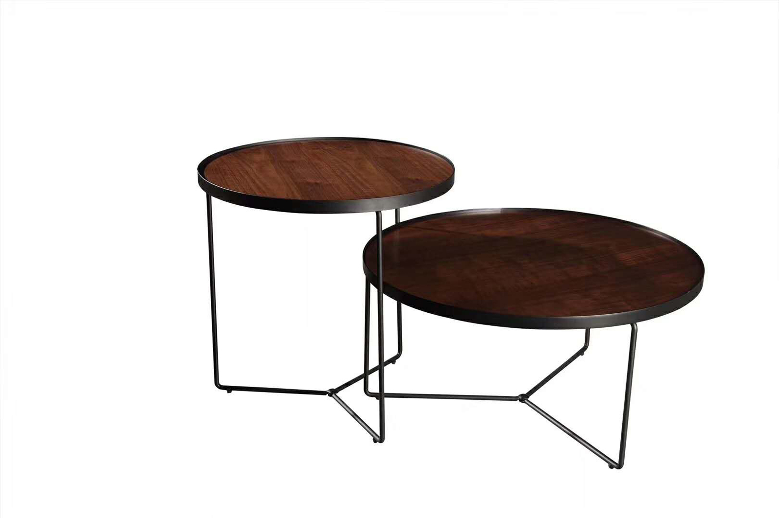 Mesa de centro redonda de madera con patas de metal