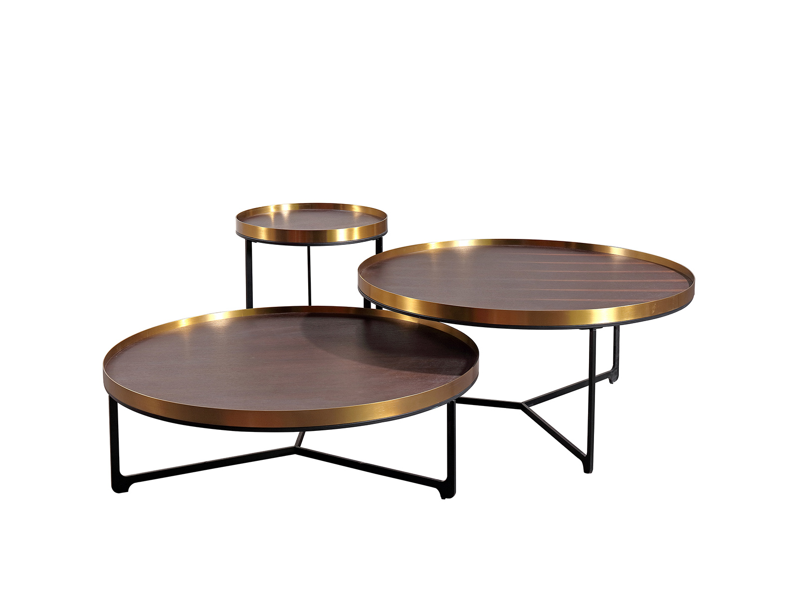 Dark Wood Coffee Table Set With Metal base