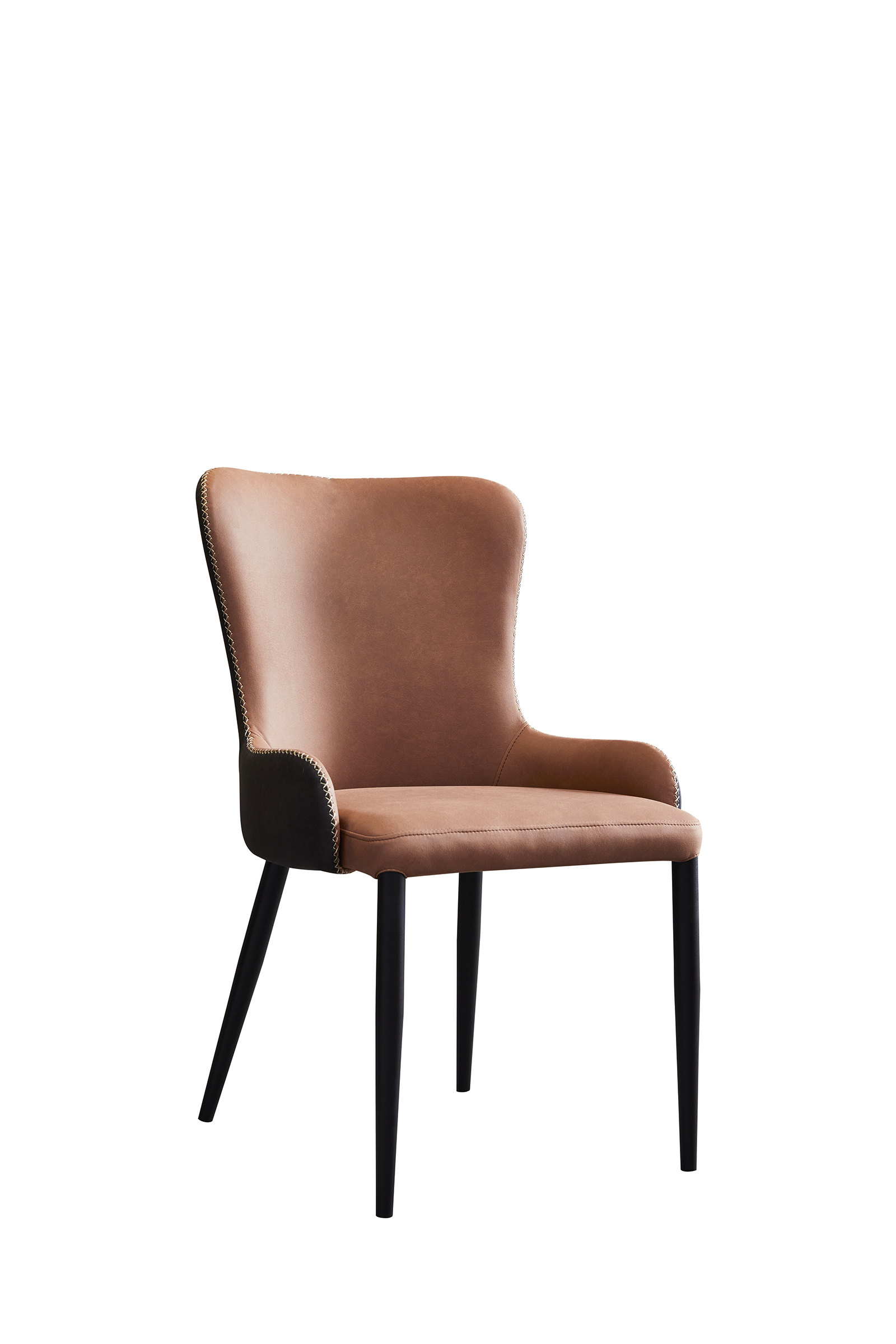 Customized Brown Upholstered Dining Chair With Black Iron Legs