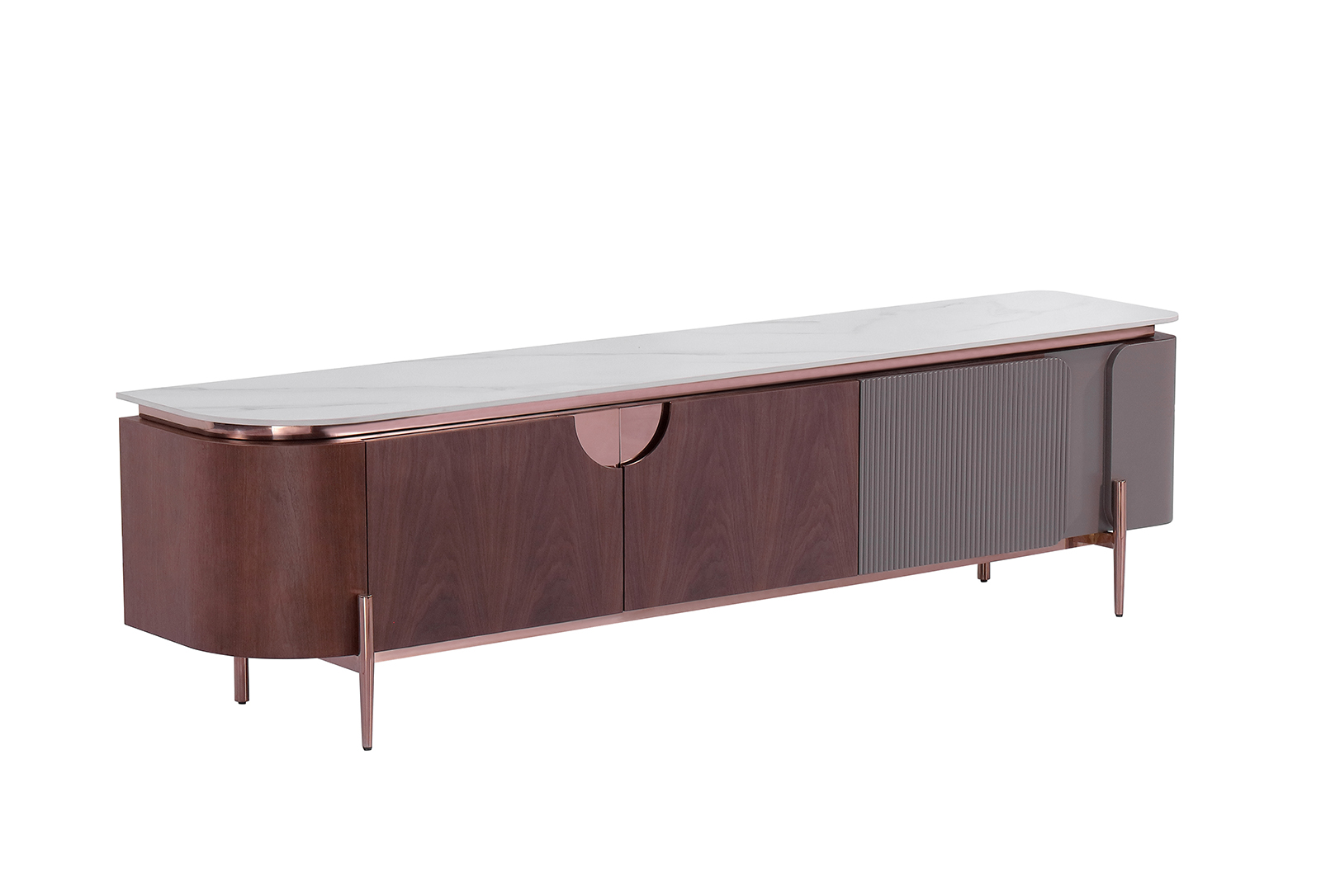 Walnut TV Unit Coffee Table Side Table Three-piece Set For Living Room