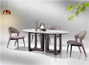 Modern Black Wooden Base Marble Top 6-piece Dining Table Set