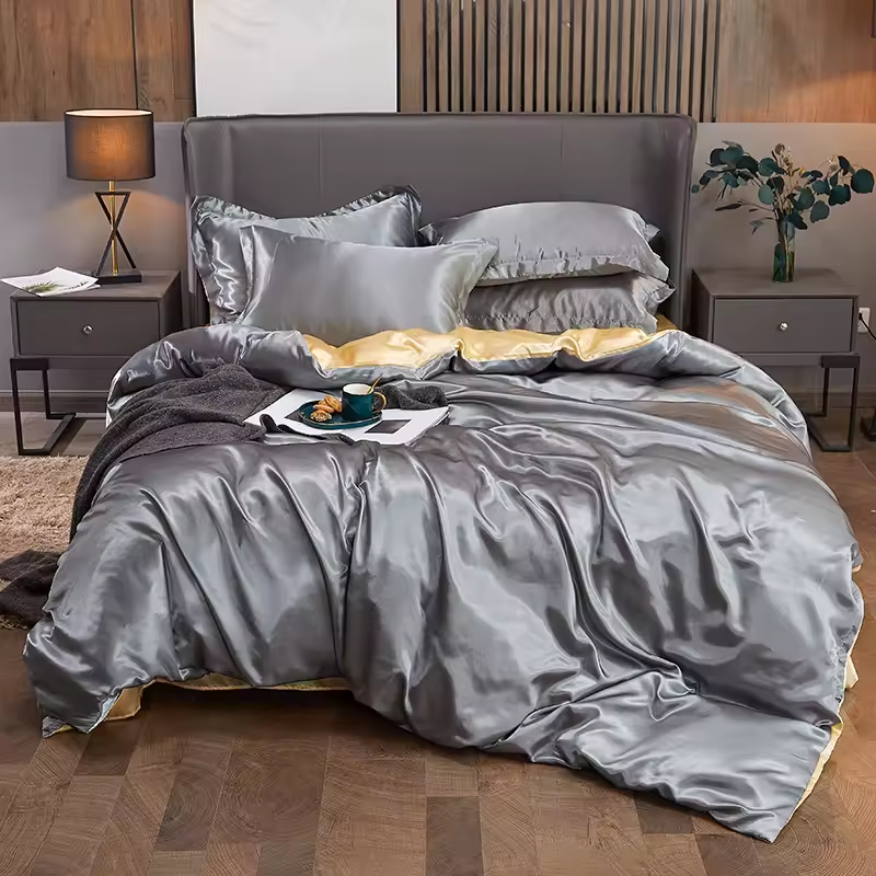 Pure Color Extra Soft Deep Pocket Silky Satin Sheet Set Multi-size Bedsheets Home Queen Size Silk Satin Bedding 3/4 Sheet Set