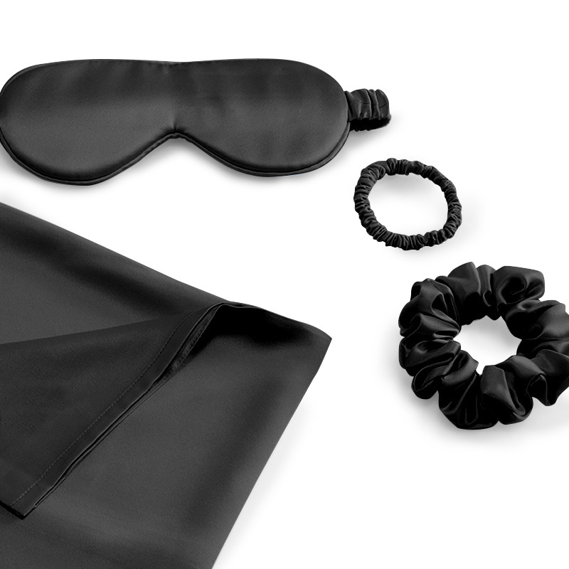 Custom gift box silk satin eye mask scrunchie and silk pillowcase 3 pieces satin pillow case set with Envelope Closure