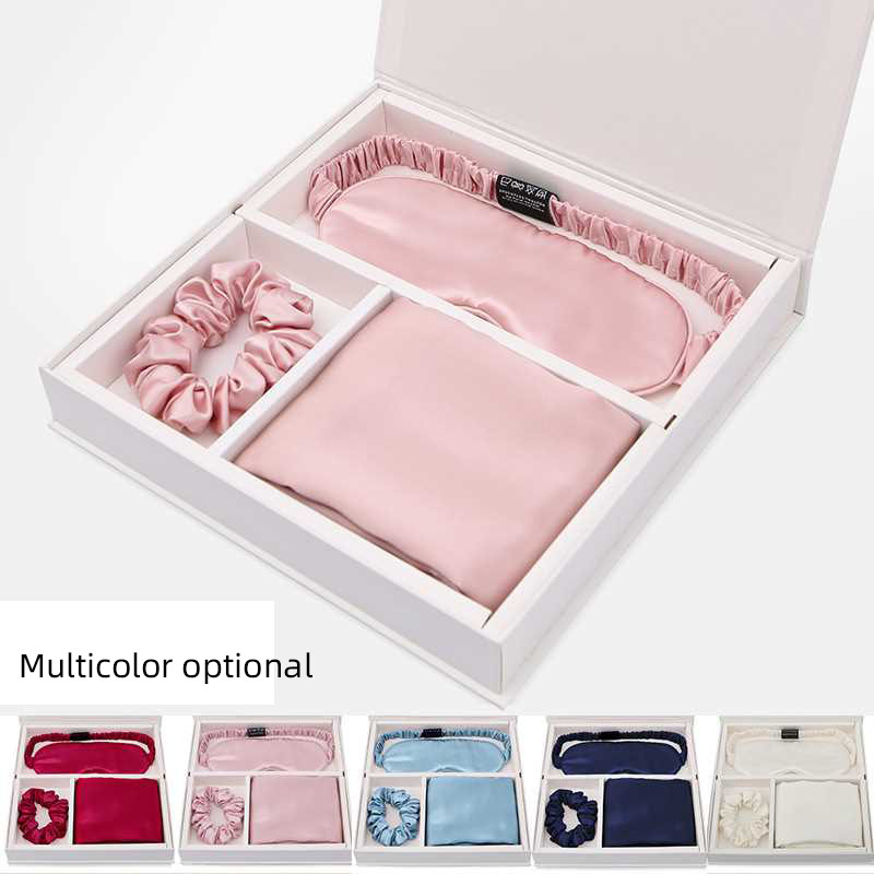 Custom gift box silk satin eye mask scrunchie and silk pillowcase 3 pieces satin pillow case set with Envelope Closure
