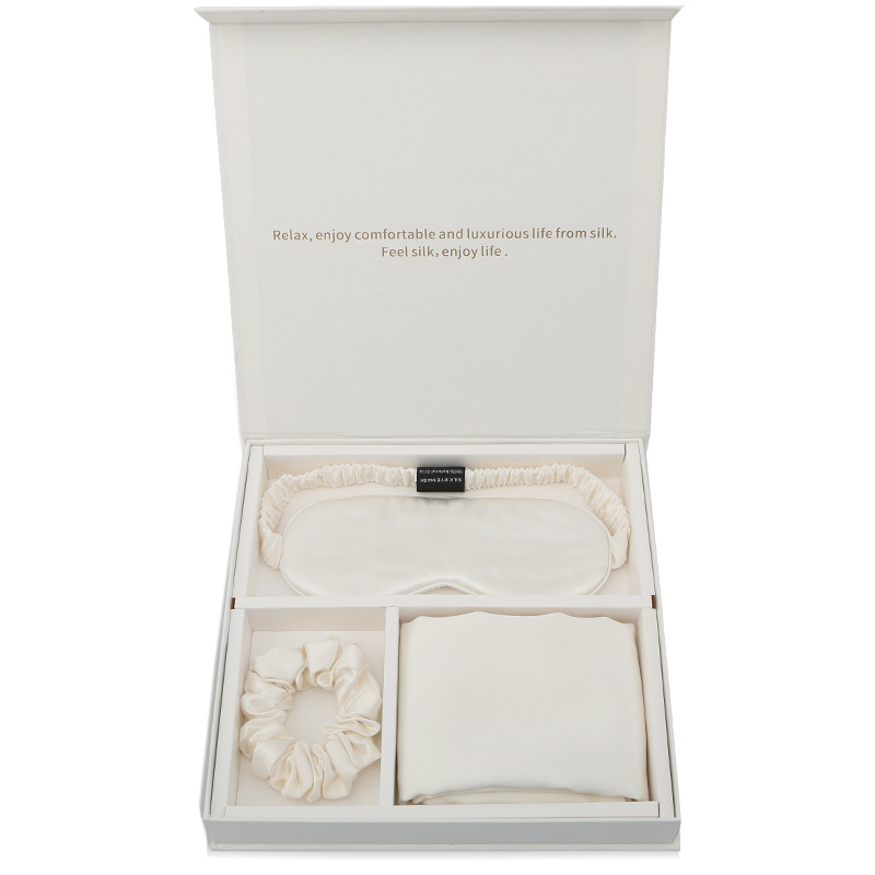 Custom gift box silk satin eye mask scrunchie and silk pillowcase 3 pieces satin pillow case set with Envelope Closure