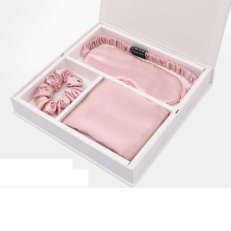 Custom gift box silk satin eye mask scrunchie and silk pillowcase 3 pieces satin pillow case set with Envelope Closure