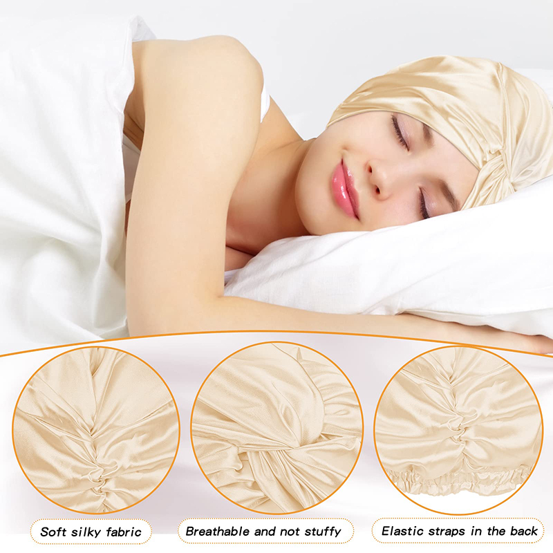 100% Pure Mulberry Satin Turban Hair Wrap Cap 22MM Double Layer Eco-Friendly Sleep Cap Large Size Good Health Silk Bonnet Shower