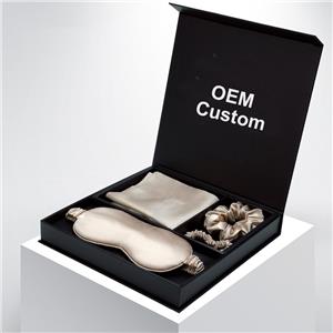 Custom luxury 100% mulberry silk pillowcase set gift box with silk eye mask and silk scrunchies