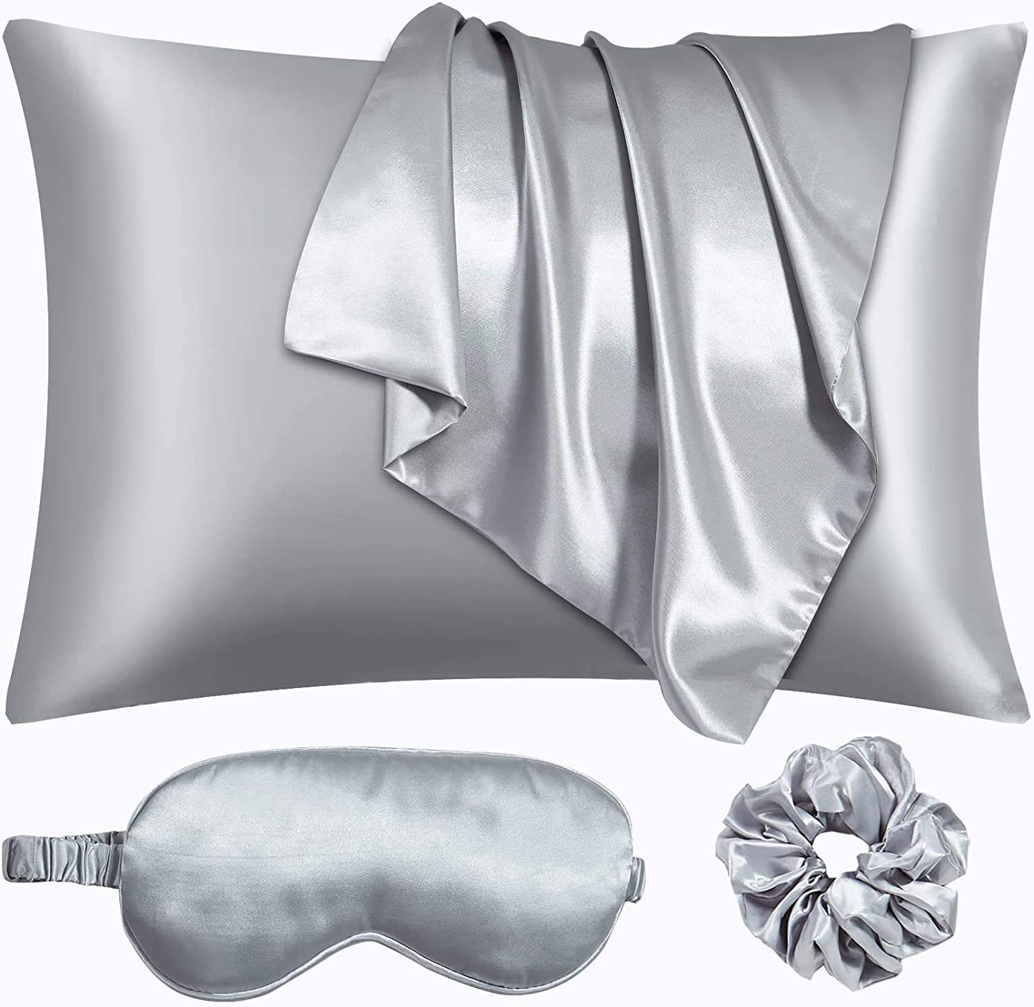 Custom printed embroidery logo eye mask and scrunchie silk pillow case silk pillowcase set for Hair and Skin