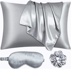 Custom printed embroidery logo eye mask and scrunchie silk pillow case silk pillowcase set for Hair and Skin