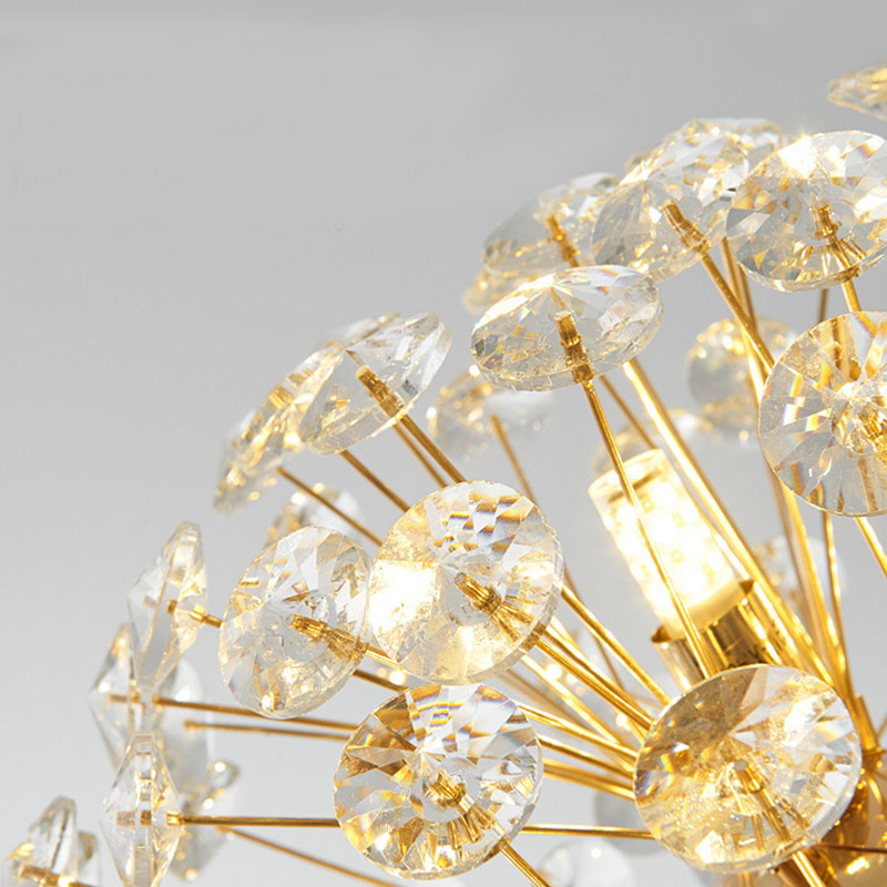 Luz de cristal longa em formato de dente de leão