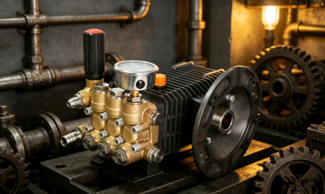 High-pressure cleaning machine core: analysis of motor pump head materials.