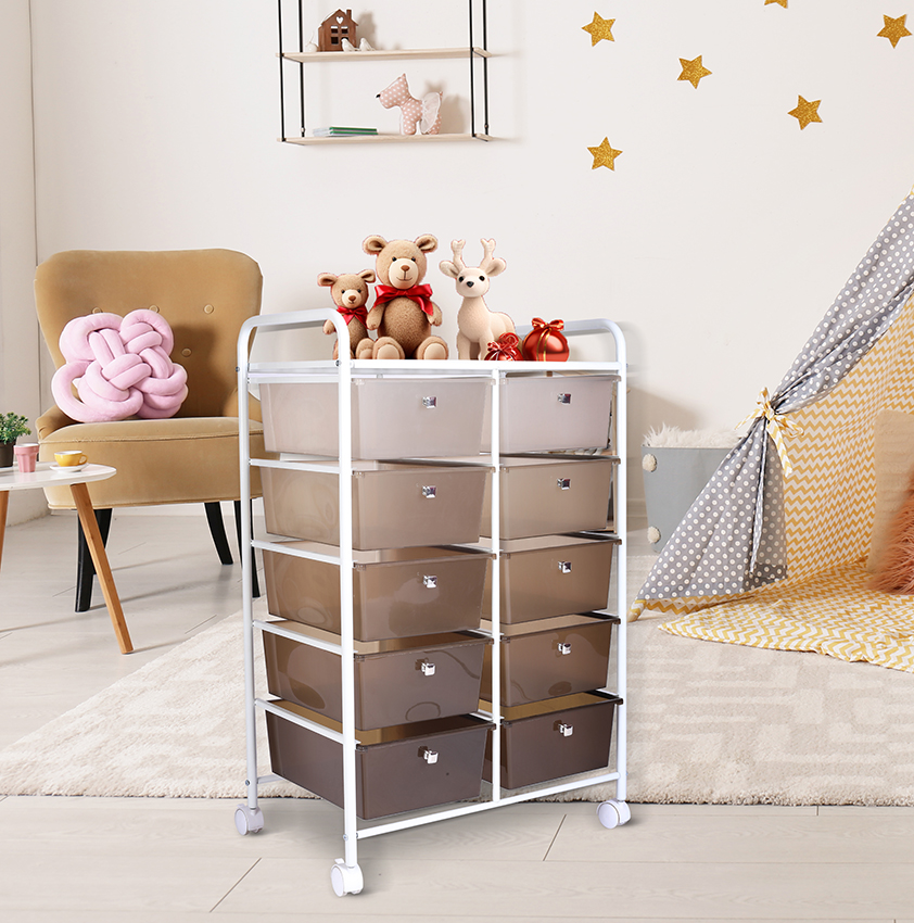 Large Plastic Rolling Storage Cart With Drawers