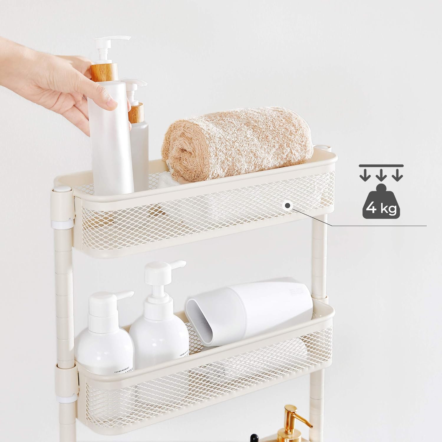 White Narrow Metal Storage Cart With Wheels