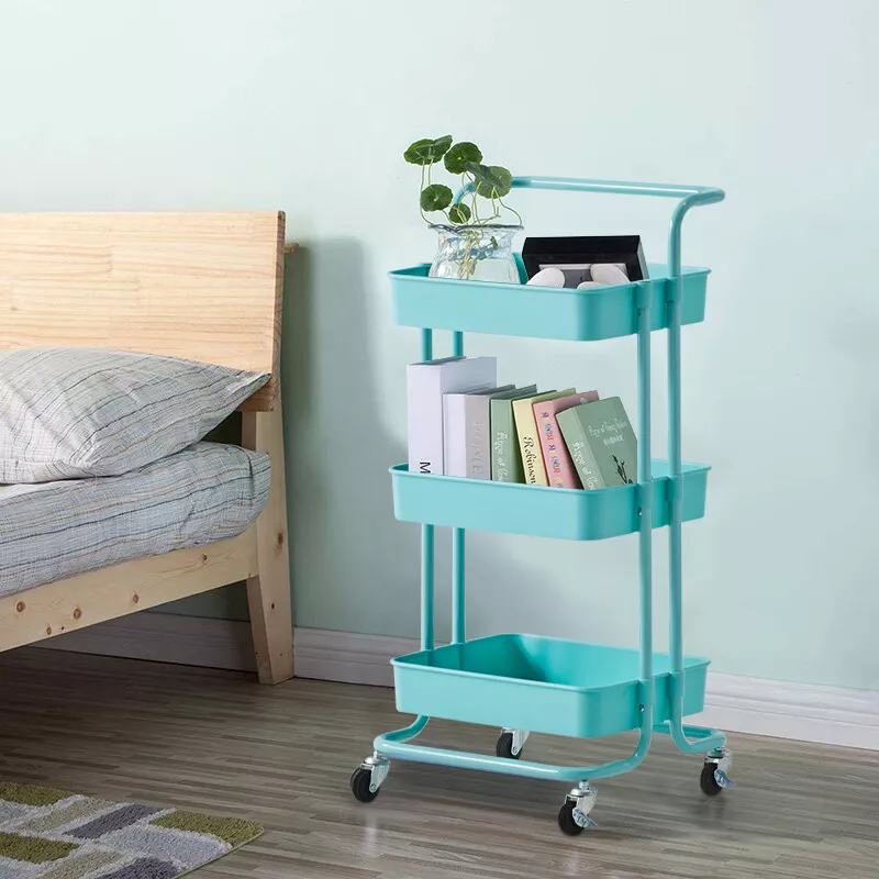 3 Tier Metal Mesh Storage Shelf Rolling Utility Cart