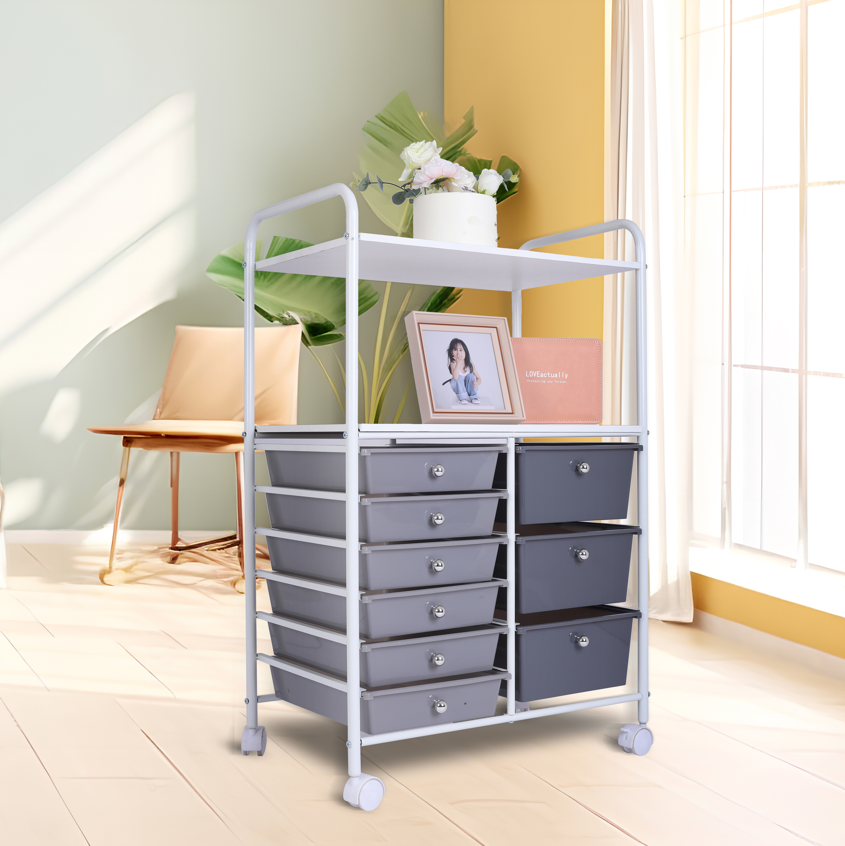 Multifunctional Rolling Storage Cart With 9 Drawers