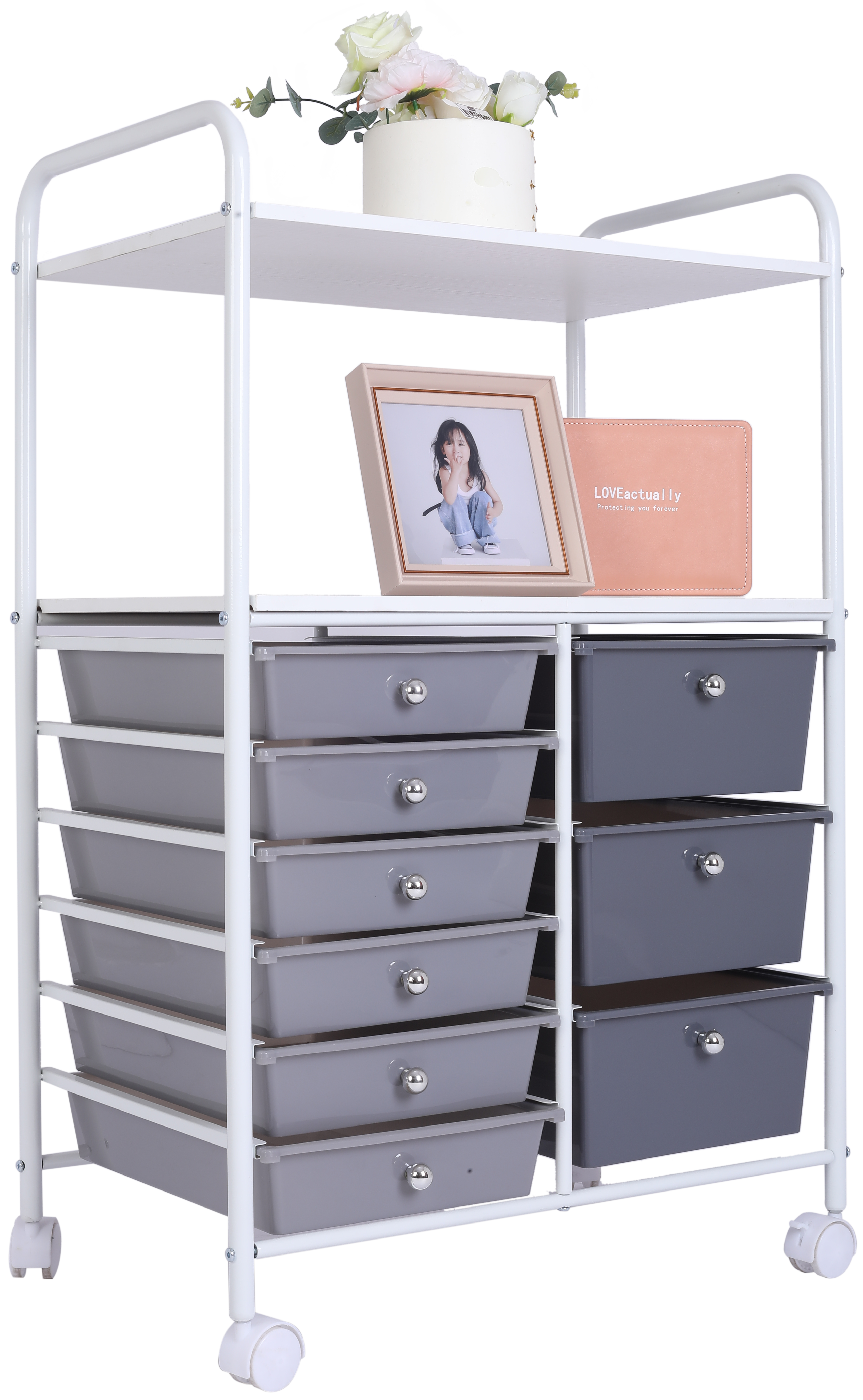 Multifunctional Rolling Storage Cart With 9 Drawers