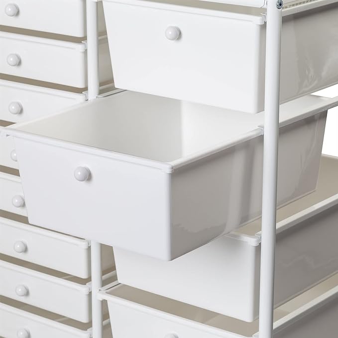 White 15 Drawer Metal Rolling Storage Cart